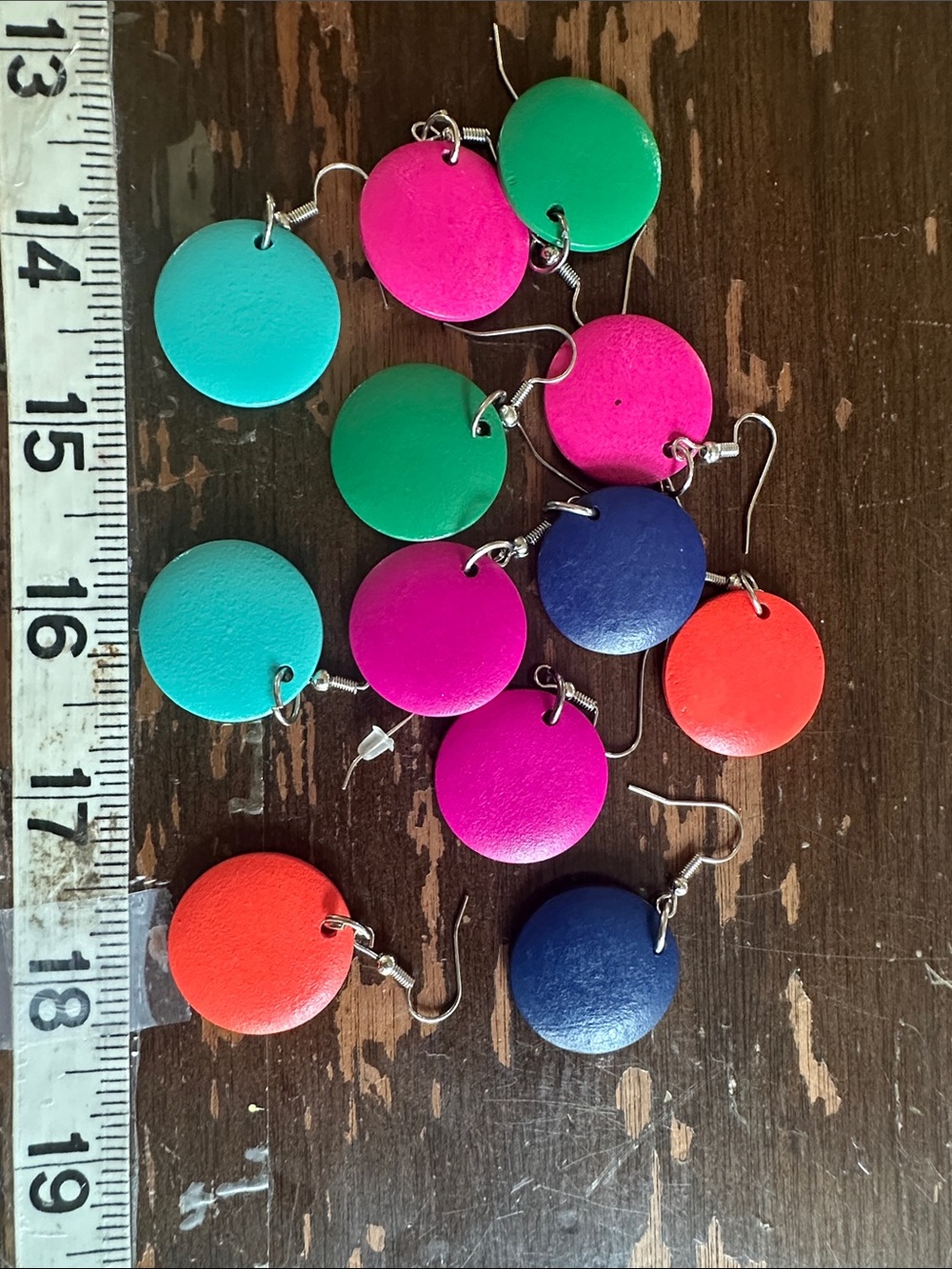 matching set of 6 pairs of 80’s painted wooden earrings